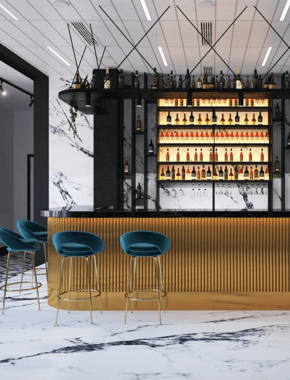 Дизайнерская барная стойка в ресторан и кафе ООО Инмека